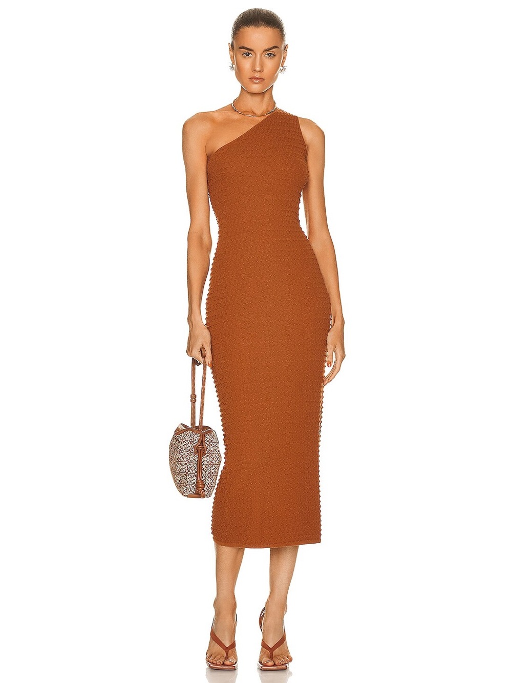 Helmut Lang Mini Spike Midi Dress One-Shoulder Ribbed Size XS